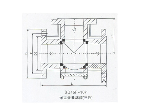 BQ44F-BQ45F三通保温球阀,压力材质:PN1.6Mpa～6.4Mpa,介质:水、蒸汽、油品、气体、导热油、重油、胶类以及酸碱介质等