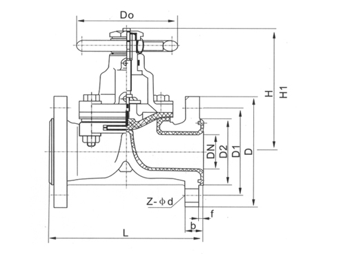 G41F46衬氟隔膜阀,压力材质:PN0.6MPa-PN1.0MPa,介质:气，水，油