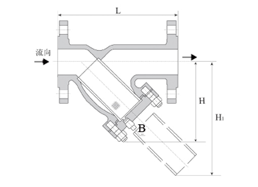 Y型铸钢法兰过滤器,压力材质:PN1.6~10（150Lb~600Lb）,介质:水、油、气等