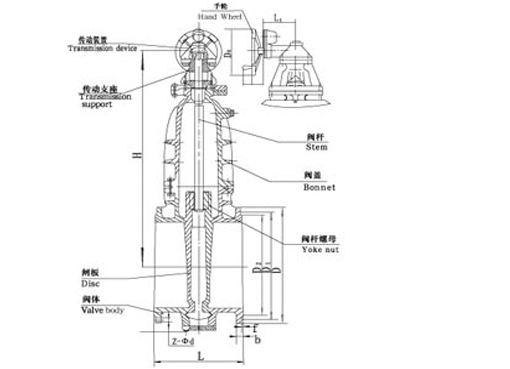 Z445TW正齿轮传动暗杆楔式闸阀,压力材质:PN10,介质:蒸汽、水、油品